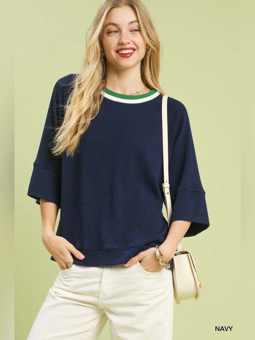 Umgee Ribbed Knit Top with Contrast Trim